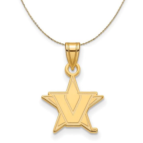 14k Yellow Gold Vanderbilt U. Small Initial V Necklace - 16 Inch - Picture 1 of 7